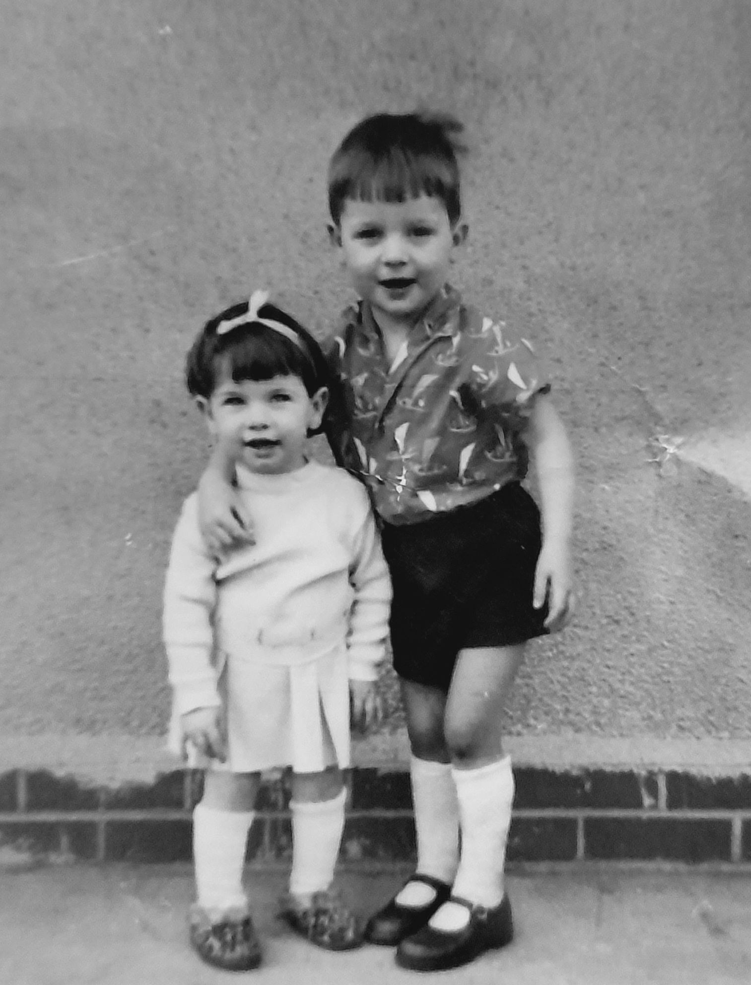 Harvey and Hazel black and white childhood photo