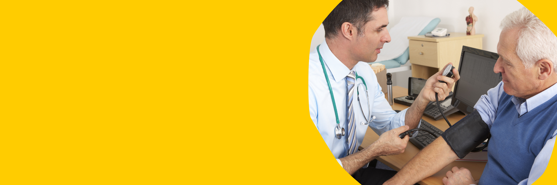 A doctor taking a man's blood pressure