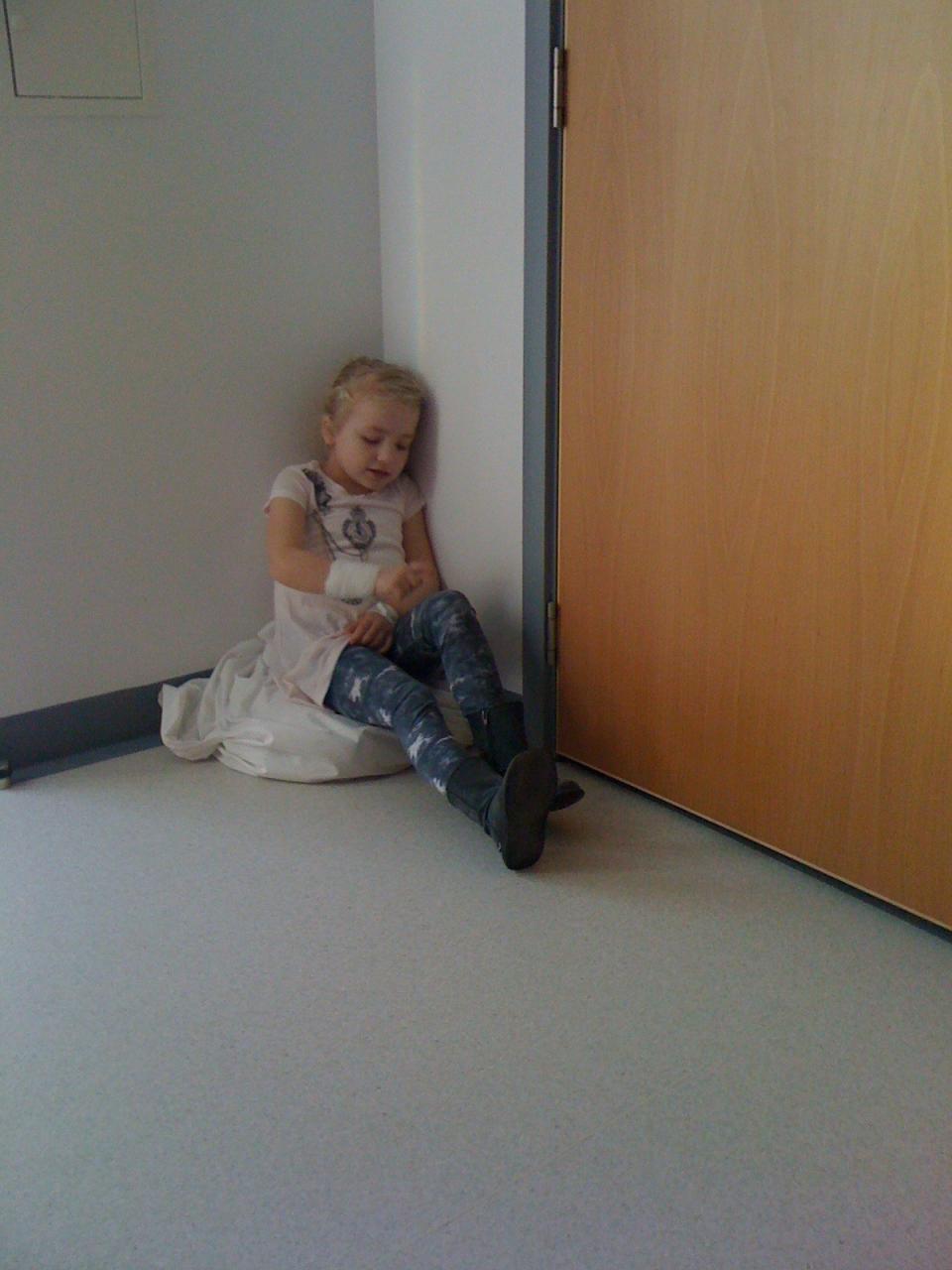 Drew very young in hospital room