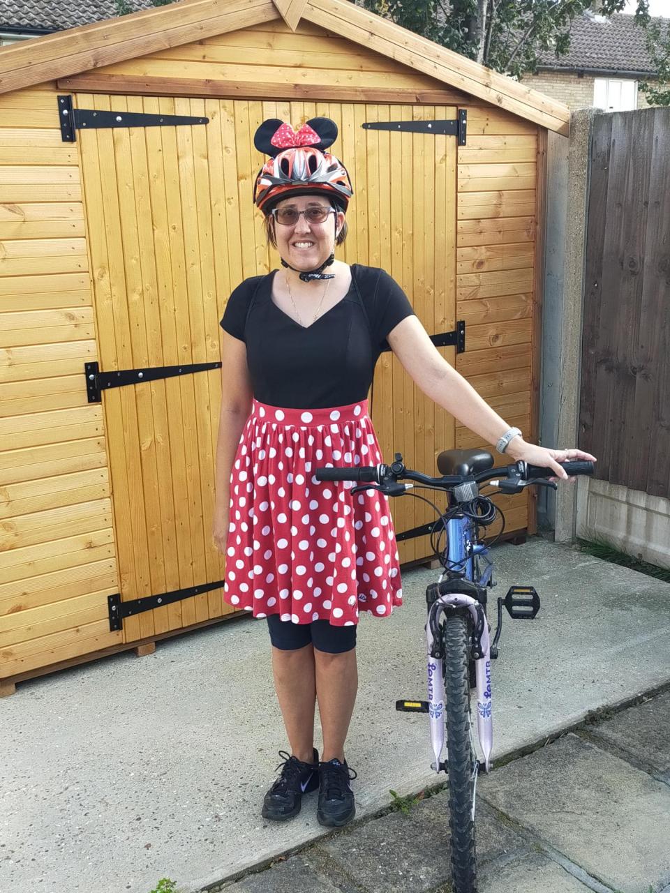 Minnie Mouse ears are the perfect accompaniment to a cycling helmet! 