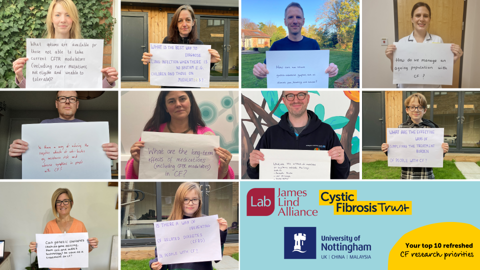 people holding signs with the refreshed research priorities 