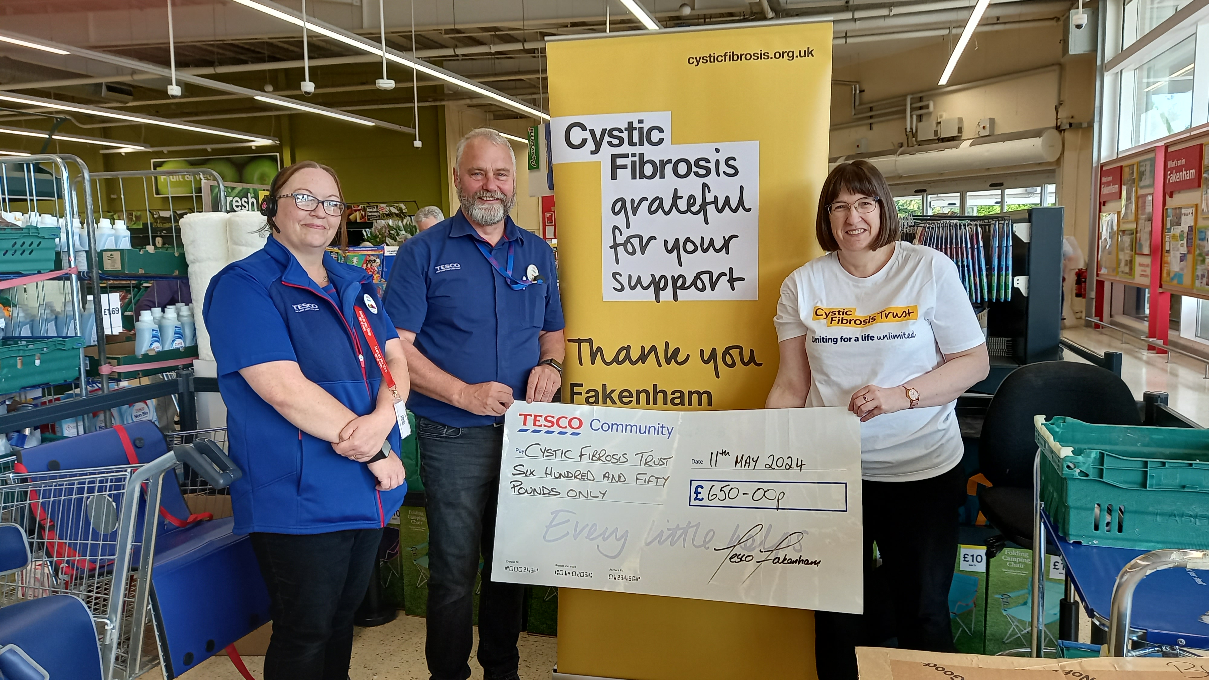 Sharon receiving another fantastic fundraising donation to Cystic Fibrosis Trust