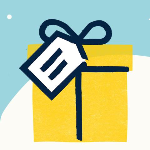 yellow present on blue background