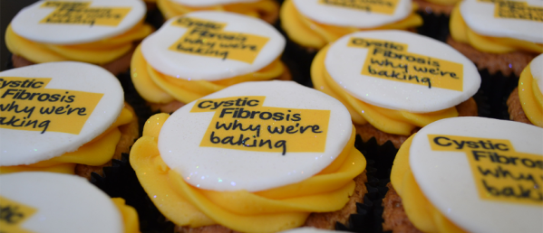 Buns with "Cystic Fibrosis - why we're baking" on top