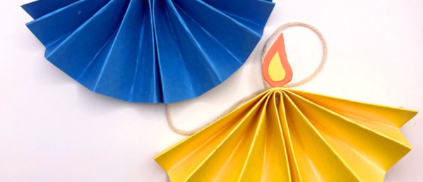 red and blue fans with flames drawn on them to represent diwali