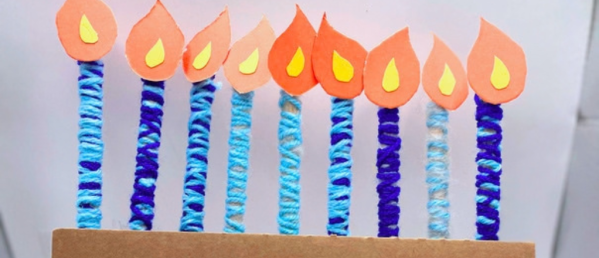 homemade hannukah menorah made from cardboard