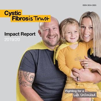 A man and wife holding a hold boy with blonde hair wearing yellow, with title of image saying 'Impact Report 2019-20'