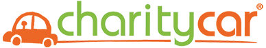 A logo with the words 'charity car' in green and orange on a white background with an orange car on it.