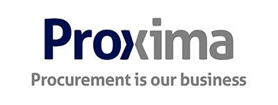 A logo that says 'Proxima, Procurement is our business'. Half of the word Proxima is in dark blue, and the other half is in grey.