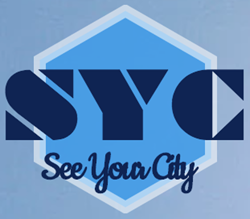 A light blue logo with a blue hexagon behind the words 'SYC' and 'See Your City'.