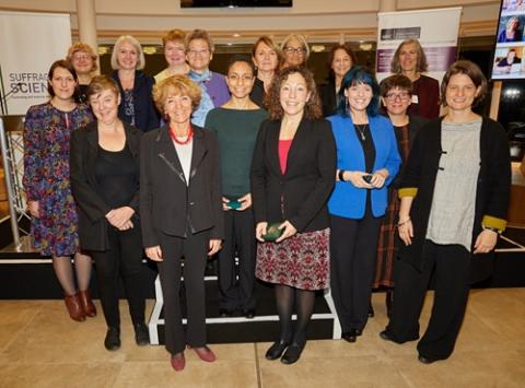 Group shot of winners of 2018 Suffrage Scientist awards, Ruth Keogh on far left