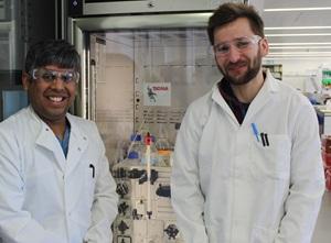 Dr Abul Tarafder and Andriko von Kügelgen from Dr Tanmay Bharat lab in Oxford, by their protein purification equipment named after Boba Fret