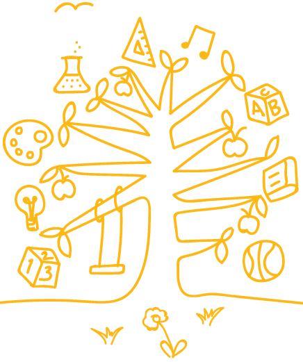 School pack illustration of tree with school related items