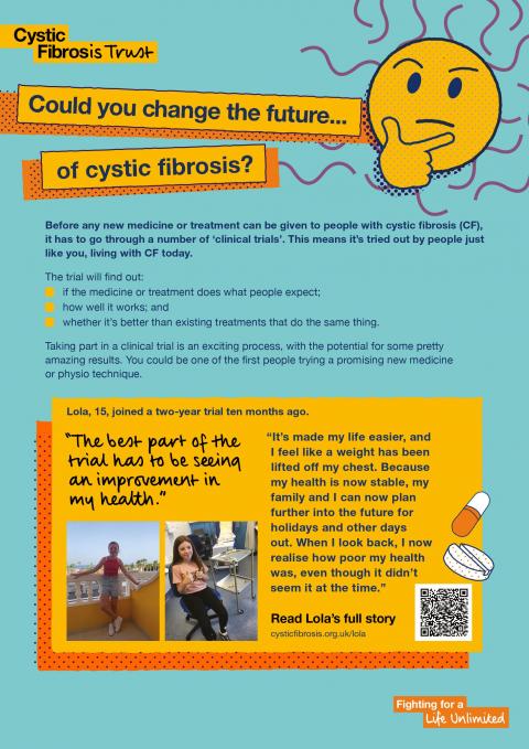 Clinical trials leaflet for teenagers and young people with cystic fibrosis