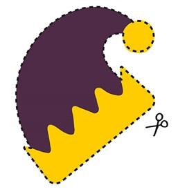 An illustration of an elf hat being cut out