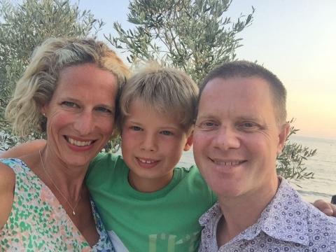 Tim with wife Katie and son Felix on holiday