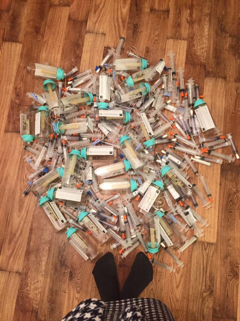 Bianca's mountain of syringes