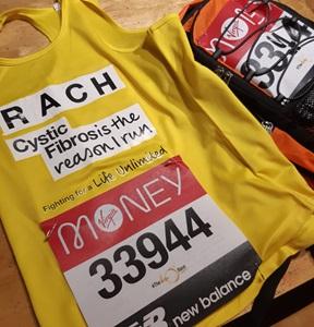 Running vest with London Marathon number pinned on