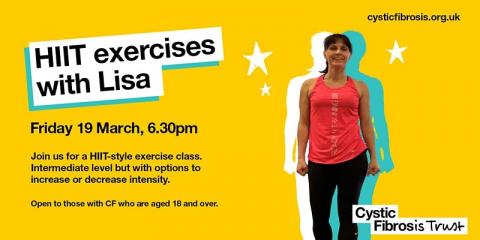 Promotion for HIIT exercises with Lisa on Friday 19 March at 6.30pm