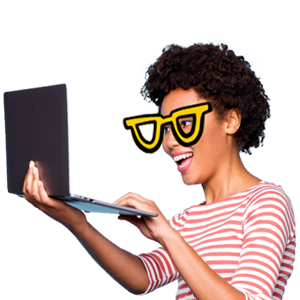 Wear Yellow Day 2021 image doodle woman holding laptop wearing yellow glasses