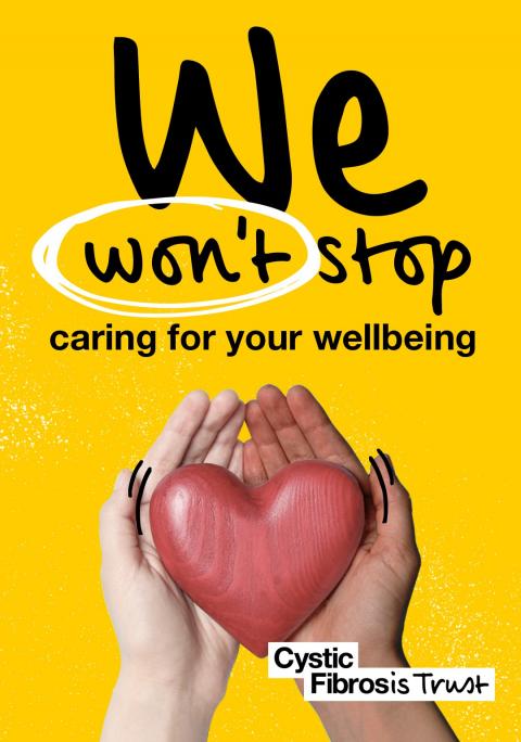 CF Week 2021 We won't stop caring for your wellbeing, hand holding a red heart