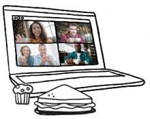 Illustration of a laptop with a video call going on