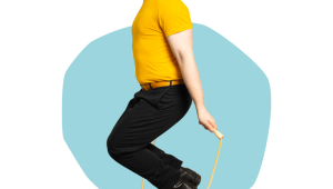 Man wearing yellow and skipping
